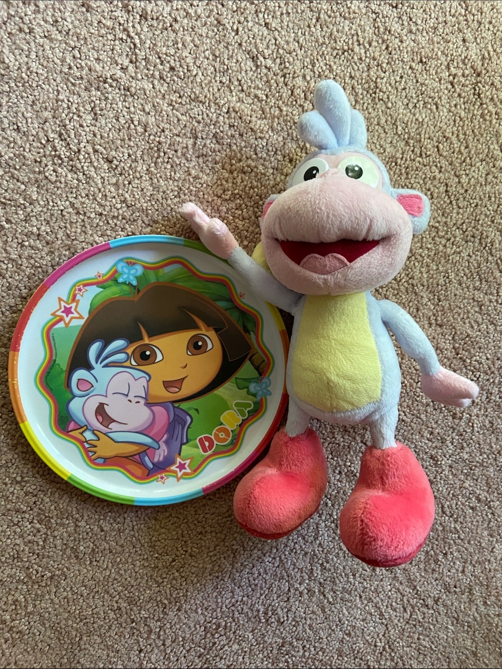 Dora the Explorer Bundle - Plush Boots the Monkey & Melamine Snack Plate 2009 💜